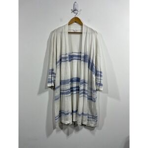 Pure Jill J. Jill Striped Linen Blend Open Front Long Cardigan Womens 3X Coastal